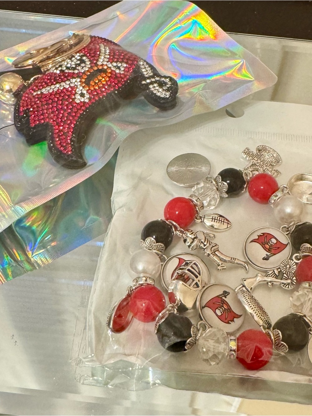 Crystal-Embellished Tampa Bay Bucs Charm Bracelet & Keychain duo